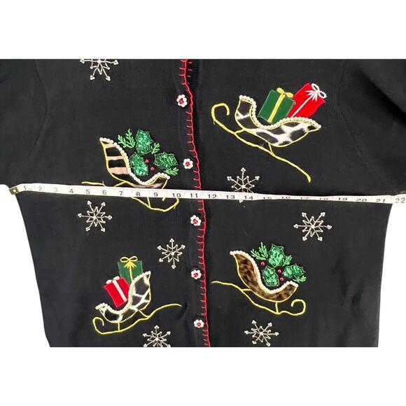 Vintage BP Design Cardigan Sweater L Black Embellished Christmas Holiday Grandma - Picture 6 of 12